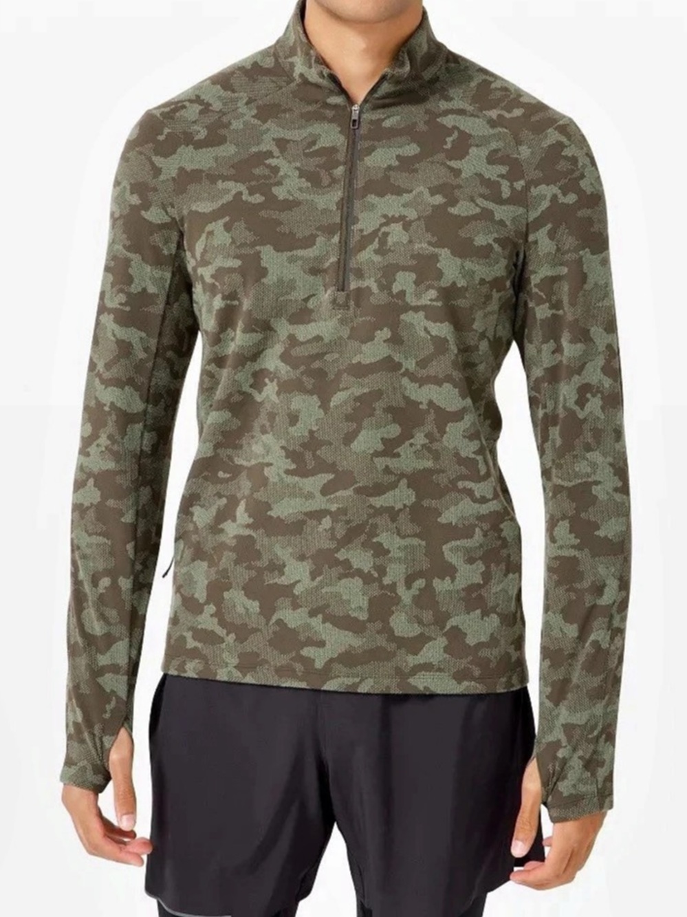 Lululemon Men’s Surge Warm 1/2 Zip Jacquard Heritage Camo Dark Olive Green XL